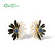 SANTUZZA 925 Sterling Silver Earrings White Black Enamel Cute Daisy Flower Jewelry