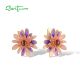 SANTUZZA 925 Sterling Silver Earrings Purple & Pink Enamel Romantic Daisy Jewelry