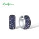 SANTUZZA 925 Sterling Silver Loop Earrings Sparkling Created Blue Sapphire Jewelry