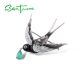 SANTUZZA Silver Brooch 925 Sterling Silver Swallow Bird Animal Green Agate Jewelry Enamel