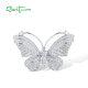 SANTUZZA 925 Silver Brooch For Women White Cubic Zirconia Butterfly Jewelry