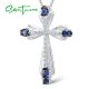 SANTUZZA 925 Sterling Silver Pendant Blue Cross Fit For Necklace Fine Jewerly