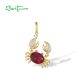 SANTUZZA 925 Sterling Silver Pendant Red Stone Gold Color Cancer Crab Zodiac Twelve Constellation Charm Jewelry