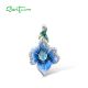 SANTUZZA Pendant 925 Sterling Silver Blue Orchid Flower Fine Jewelry Enamel