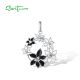 SANTUZZA 925 Sterling Silver Pendant Sparkling Black & White Flower Jewelry