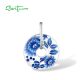 SANTUZZA Silver Pendant 925 Sterling Silver Blue Enamel Flower Pendant Round Jewelry