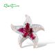 SANTUZZA 925 Sterling Silver Pendant White CZ Created Ruby Star Fish Ocean Fine Jewelry