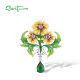 SANTUZZA 925 Sterling Silver Pendant Green Stone Enamel Yellow Flora Fine Jewelry