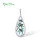 SANTUZZA 925 Sterling Silver Pendant White CZ Dragonfly Green Enamel Fine Jewelry