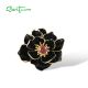 SANTUZZA 925 Sterling Silver Pendant Black Enamel Lotus flower Garnet Fine Jewelry