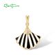 SANTUZZA 925 Sterling Silver Pendant White Black Enamel Fan Shape Jewelry