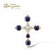 SANTUZZA 14K 585 Yellow Gold Cross Pendants Blue /White Sapphire Fine Jewelry