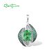 SANTUZZA 925 Sterling Silver Solitaire Pendant Green Glass/ Spinel White CZ Jewelry