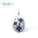 SANTUZZA 925 Sterling Silver Blue Flower Pendant Created Sapphire White Cubic Zirconia Oval Jewelry