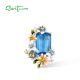 SANTUZZA 925 Sterling Silver Pendant Octagon Blue Stone Flower Butterfly Enamel Gold Color Fine Jewelry