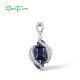 SANTUZZA 925 Sterling Silver Solitaire Pendant Blue White Cubic Zirconia Jewelry