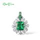 SANTUZZA 925 Sterling Silver Pendant Square Green Spinel White CZ Flower Jewelry