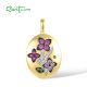 SANTUZZA 925 Sterling Silver Flower Pendant Created Ruby/ Pink Sapphire White CZ Green Spinel Jewelry