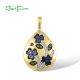 SANTUZZA 925 Sterling Silver Blue Flower Pendant Blue/Green Spinel Blue Nano Cubic Zirconia Drop Jewelry