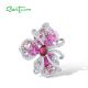 SANTUZZA 925 Sterling Silver Ombre Pendant Created Ruby Pink Sapphire Lily Flower Jewelry