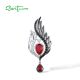 SANTUZZA 925 Sterling Silver Pendant White Black Wings Red Black Spinel Jewelry