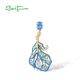 SANTUZZA 925 Sterling Silver Leaf Pendant White CZ Green/Blue Spinel Enamel Jewelry