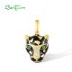 SANTUZZA 925 Sterling Silver Black Leopard Pendant Green Spinel White CZ Animal Jewelry Enamel