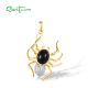 SANTUZZA 925 Sterling Silver Pendant Black Agate White CZ Yellow Plated Spider Animal Fine Jewelry