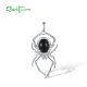 SANTUZZA 925 Sterling Silver Pendant Black Agate White Cubic Zirconia Spider Fine Jewelry