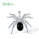 SANTUZZA 925 Sterling Silver Pendant Black Agate White Cubic Zirconia Spider Animal Fine Jewelry