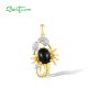 SANTUZZA 925 Sterling Silver Pendant White CZ Black Agate Gold Plating Crab Animal Fine Jewelry