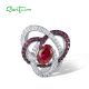 SANTUZZA 925 Sterling Silver Pendant Created Ruby White CZ Delicated Flower Jewelry