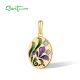 SANTUZZA 925 Sterling Silver Pendant White CZ Enamel Purple Flower Jewelry