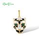 SANTUZZA 925 Sterling Silver Black&White Leopard Pendant Green Spinel Jewelry Enamel