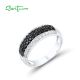 SANTUZZA 925 Sterling Silver Rings Black Spinel White Cubic Zirconia Band Ring Jewelry