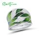 SANTUZZA Silver Rings 925 Sterling Silver Green Bamboo leaves Luminous CZ Jewelry Enamel