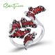 SANTUZZA 925 Sterling Silver Ring Handmade Enamel Red Butterflies Fine Jewelry