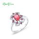 SANTUZZA 925 Sterling Silver Rings Pink Red Stone White Cubic Zirconia Solitaire Ring Fine Jewelry