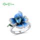 SANTUZZA Rings 925 Sterling Silver Blue Orchid flower Fine Jewelry Enamel