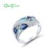 SANTUZZA Rings 925 Sterling Silver Sparkling Blue Stones White Cubic Zirconia Fine Jewelry