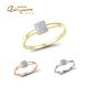 SANTUZZA 14K 585 Rose /White /Yellow Gold Diamond Square Ring Fine Jewelry