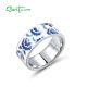 SANTUZZA 925 Sterling Silver Rings Blue Flower Handmade Enamel Rings Fine Jewelry