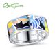 SANTUZZA Silver 925 Sterling Silver Rings Face HANDMADE Colorful Enamel Fine Jewelry