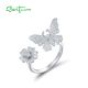 SANTUZZA 925 Sterling Silver Open Rings White Cubic Zirconia Lovely Butterfly & Flower Jewelry