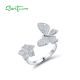 SANTUZZA 925 Sterling Silver Open Rings White Cubic Zirconia Edgy Cute Butterfly & Flower Jewelry