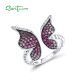 SANTUZZA 925 Sterling Silver Ring Created Pink Sapphire Ruby Opened Butterfly Jewelry