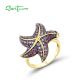 SANTUZZA 925 Sterling Silver Rings Amethyst CZ Pink Stones Star Fish Ring Ocean Fine Jewelry