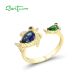 SANTUZZA 925 Sterling Silver Rings Blue Green Stones Black Spinel Fish Adjustable Ring Fine Jewelry