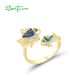 SANTUZZA 925 Sterling Silver Rings Blue Green Stones White CZ Fish Adjustable Ring Fine Jewelry