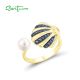 SANTUZZA 925 Sterling Silver Adjustable Rings Blue Nano CZ White Shell Beads Fine Jewelry